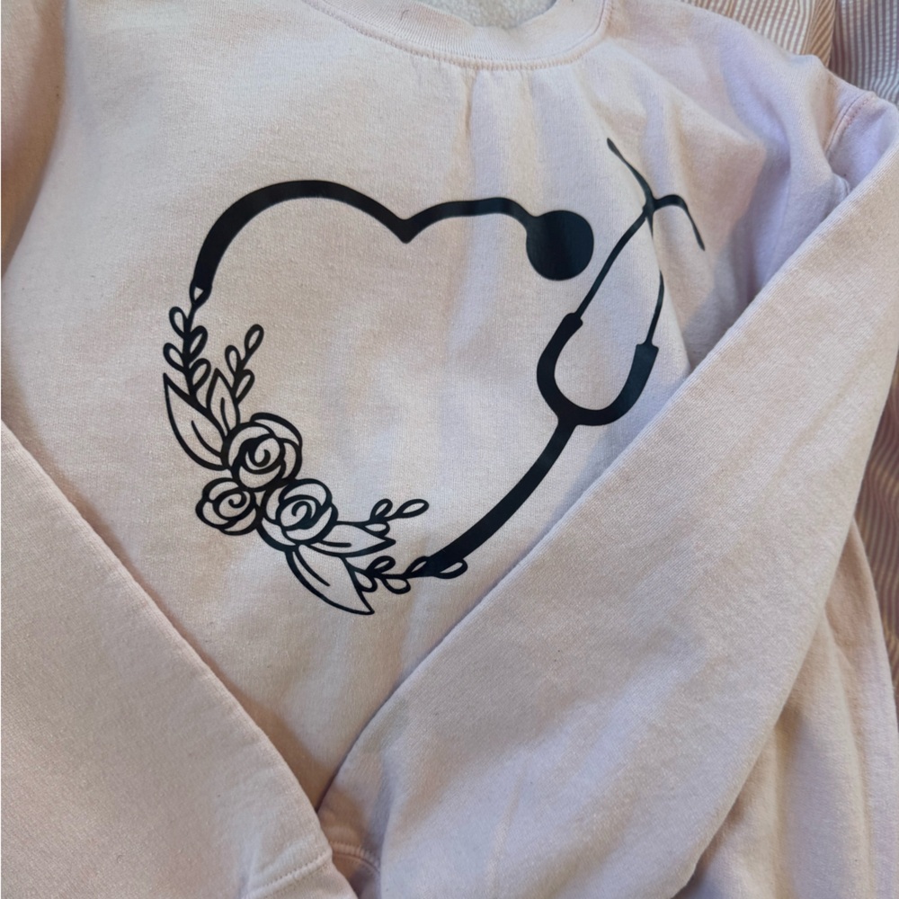 Pink sweater with Stethoscope and Floral Design